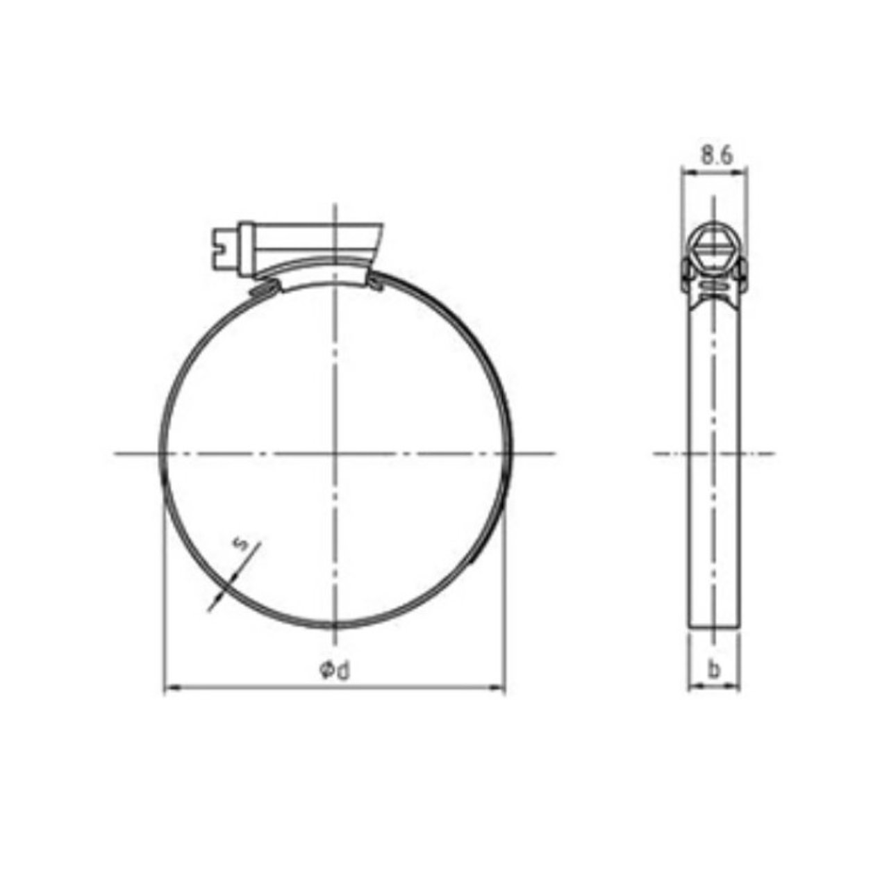 Schlauchschelle mit 135 - 150 mm Spannbereich, 5 mm Bandbreite, W2, DIN 3017-1