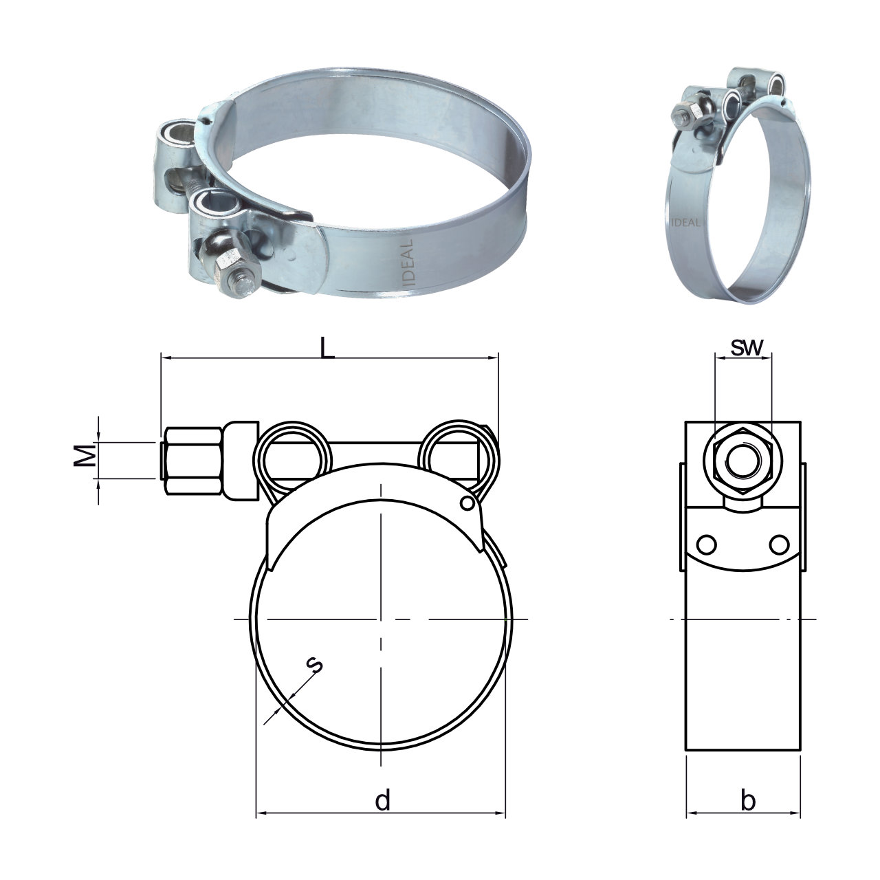 Gelenkbolzenschelle mit 17 - 19 mm Spannbereich, 18 mm Bandbreite, W1, DIN 3017-3