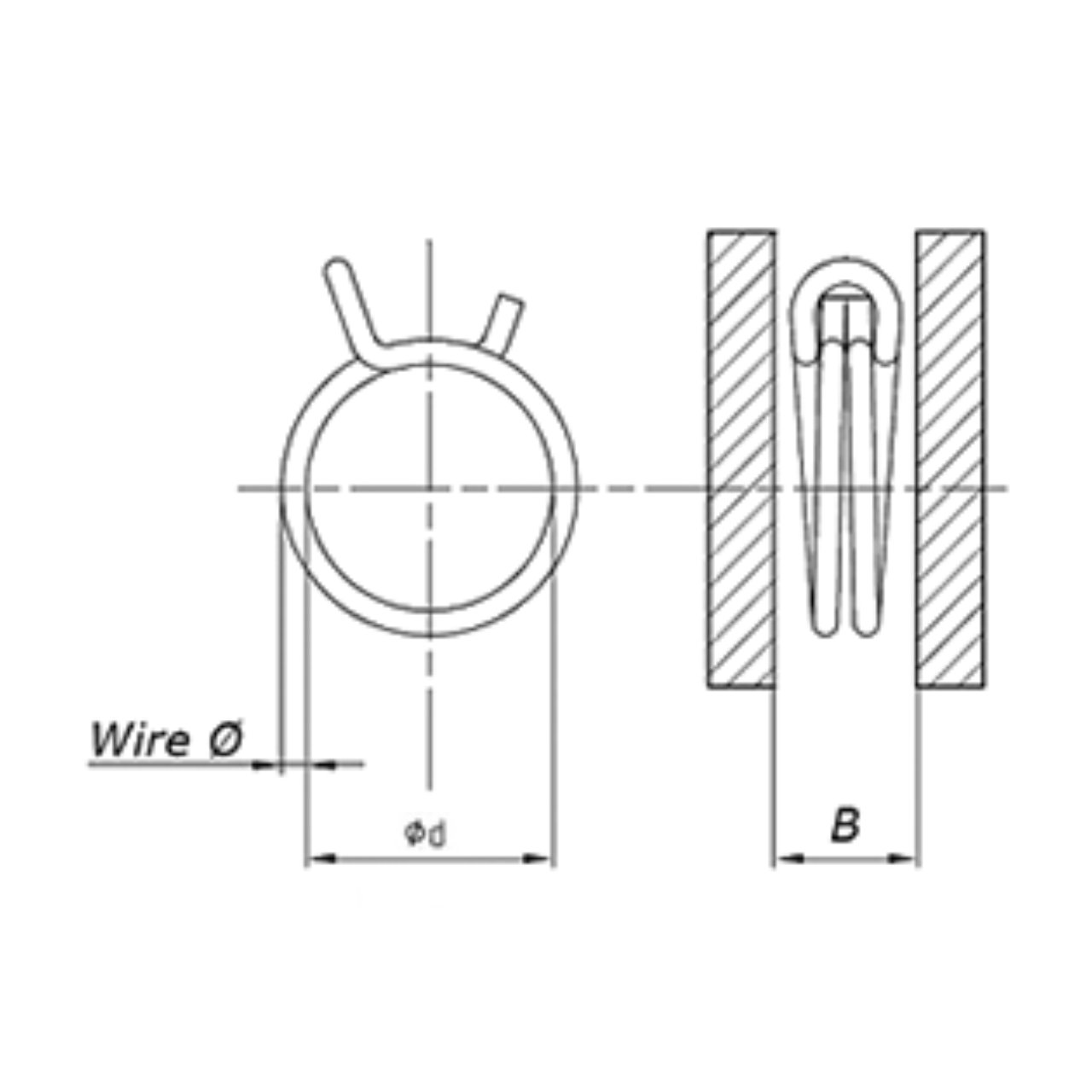 Federdrahtschelle mit 5,8 - 6,4 mm Spannbereich, 0,9 mm Drahtdurchmesser, W1