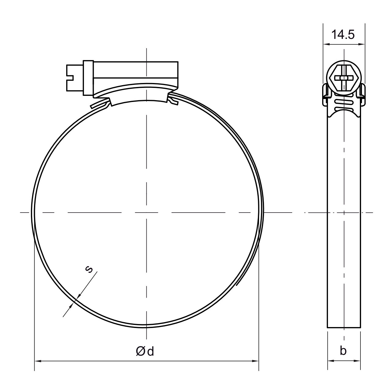 Schlauchschelle mit 130 - 150 mm Spannbereich, 12 mm Bandbreite, W1, DIN  3017-1